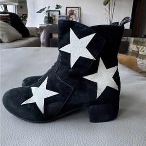 MONNALISA Kids Star Black Leather Boots Size 10C 27